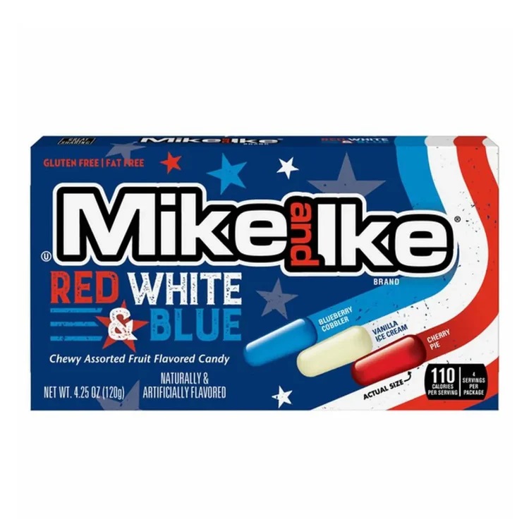Košļājamās konfektes MIKE AND IKE (RED, WHITE AND BLUE), 120g foto