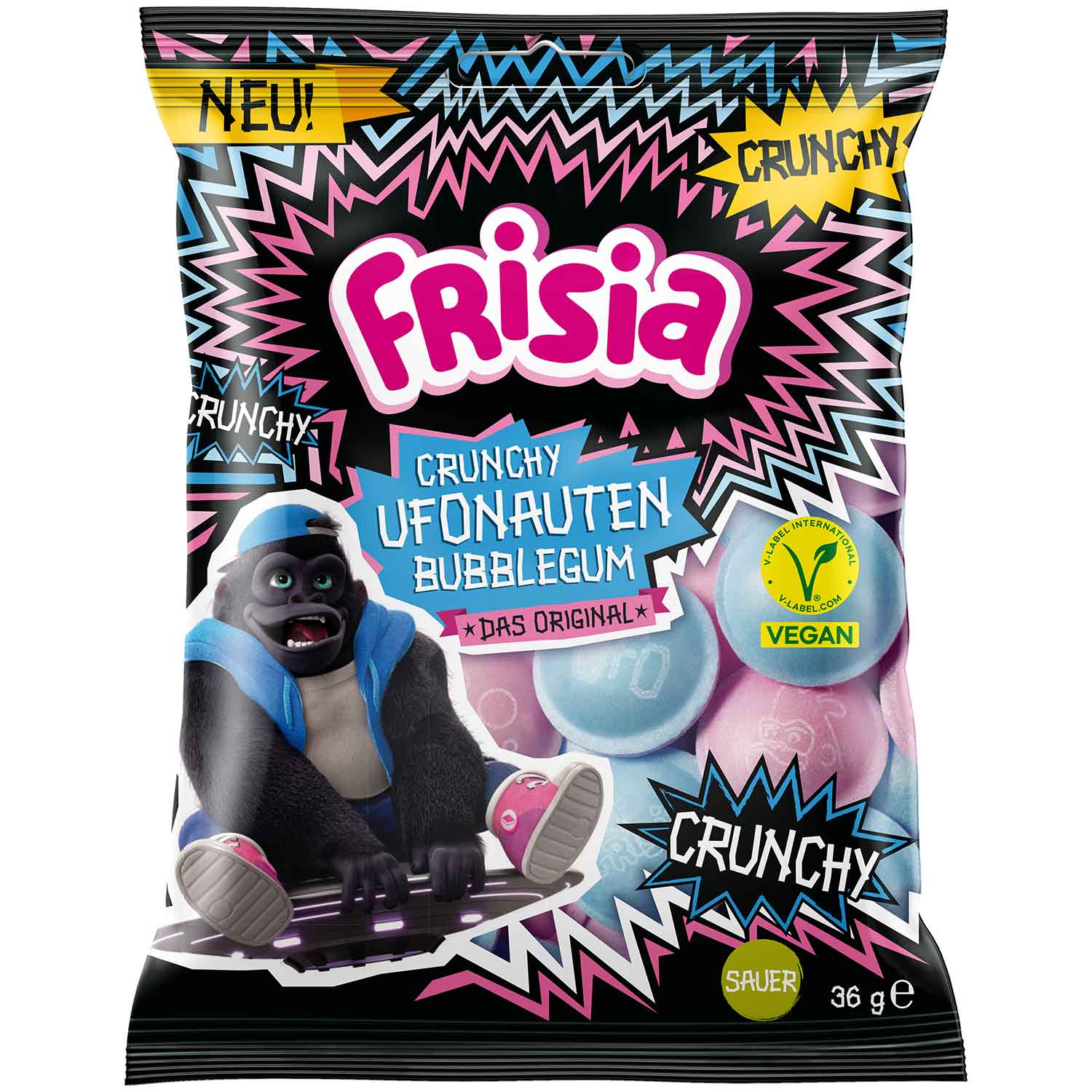 Vafliukai FRISIA CRUNCHY UFONAUTEN (BUBBLEGUM), 36g