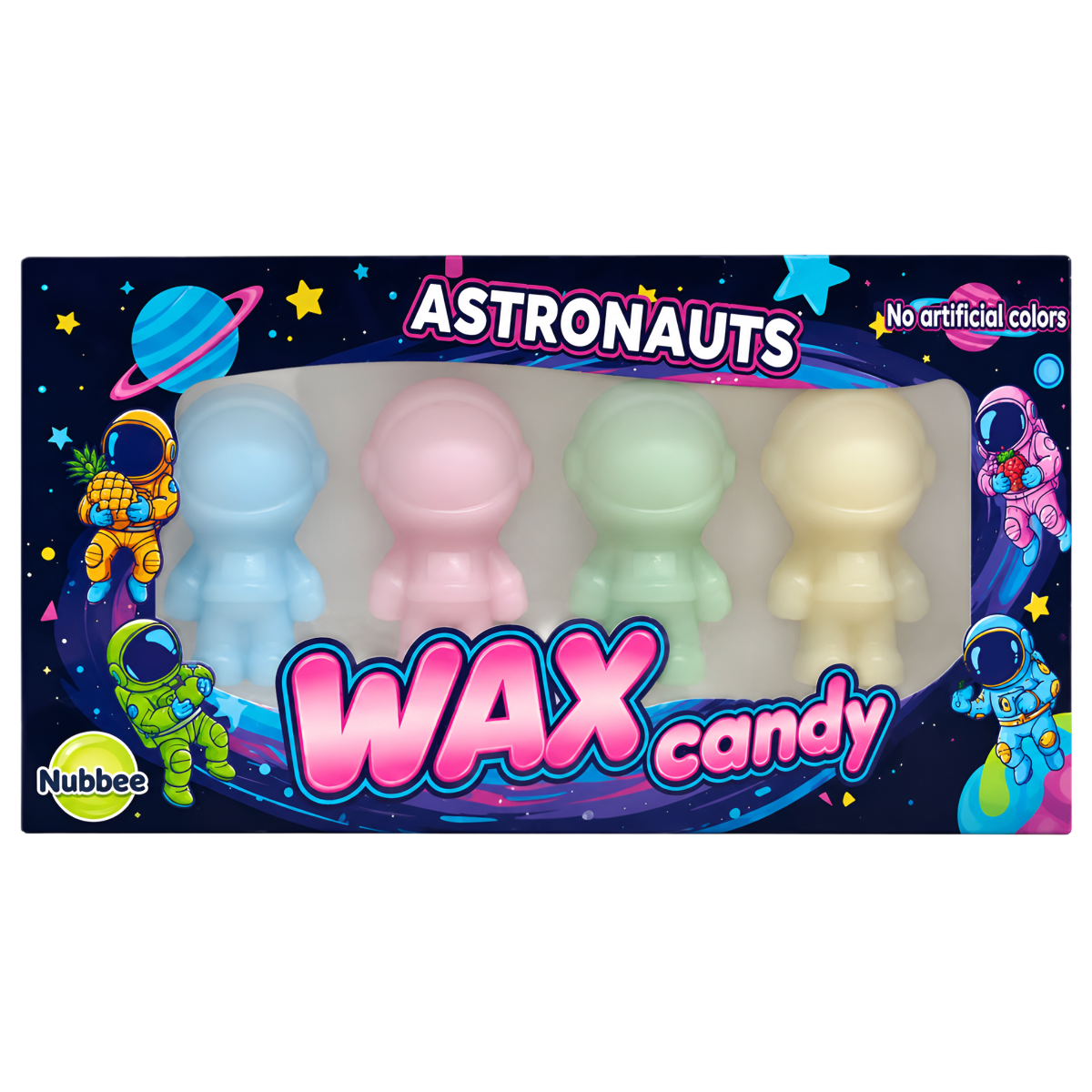 Nestemäiset karkit NUBBEE ASTRONAUTS WAX CANDY (FRUITY), 40g kuva