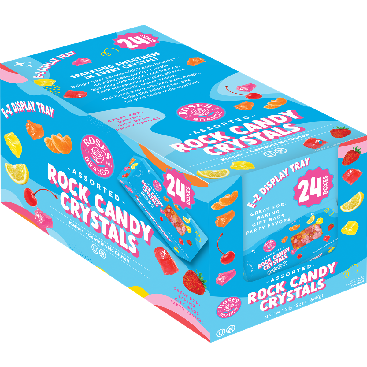 Ledinukai ROSES BRANDS ROCK CANDY CRYSTALS ASSORTED, 70g