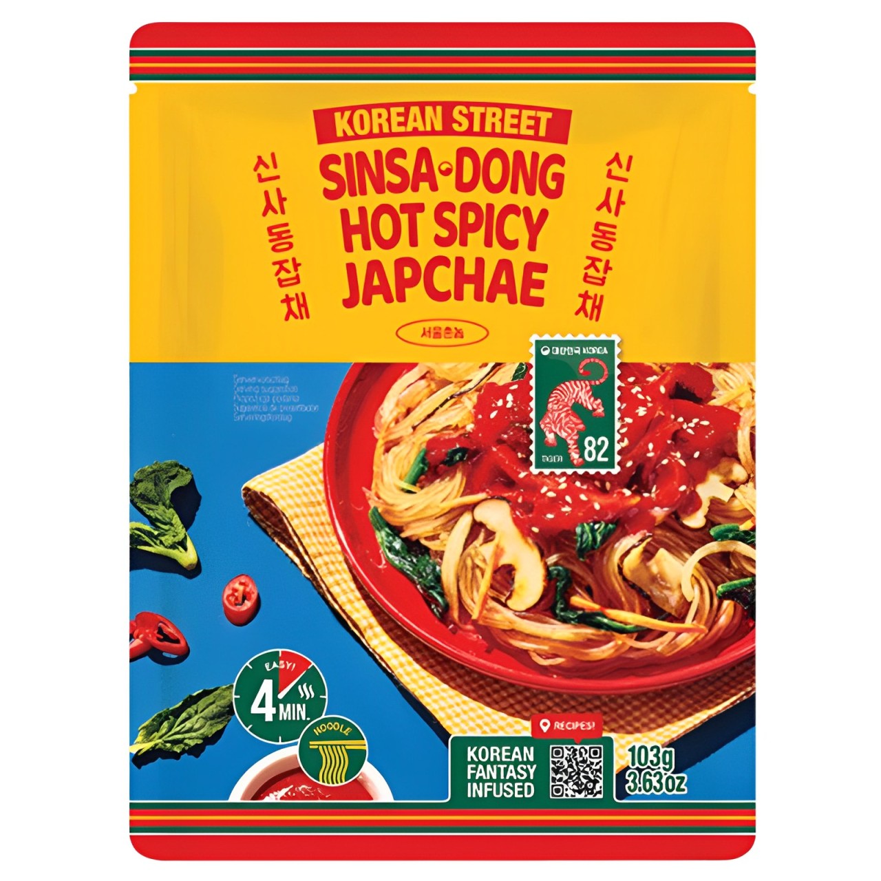 Korejiešu nūdeles KOREAN STREET SINSA-DONG HOT SPICY JAPCHAE, 103g