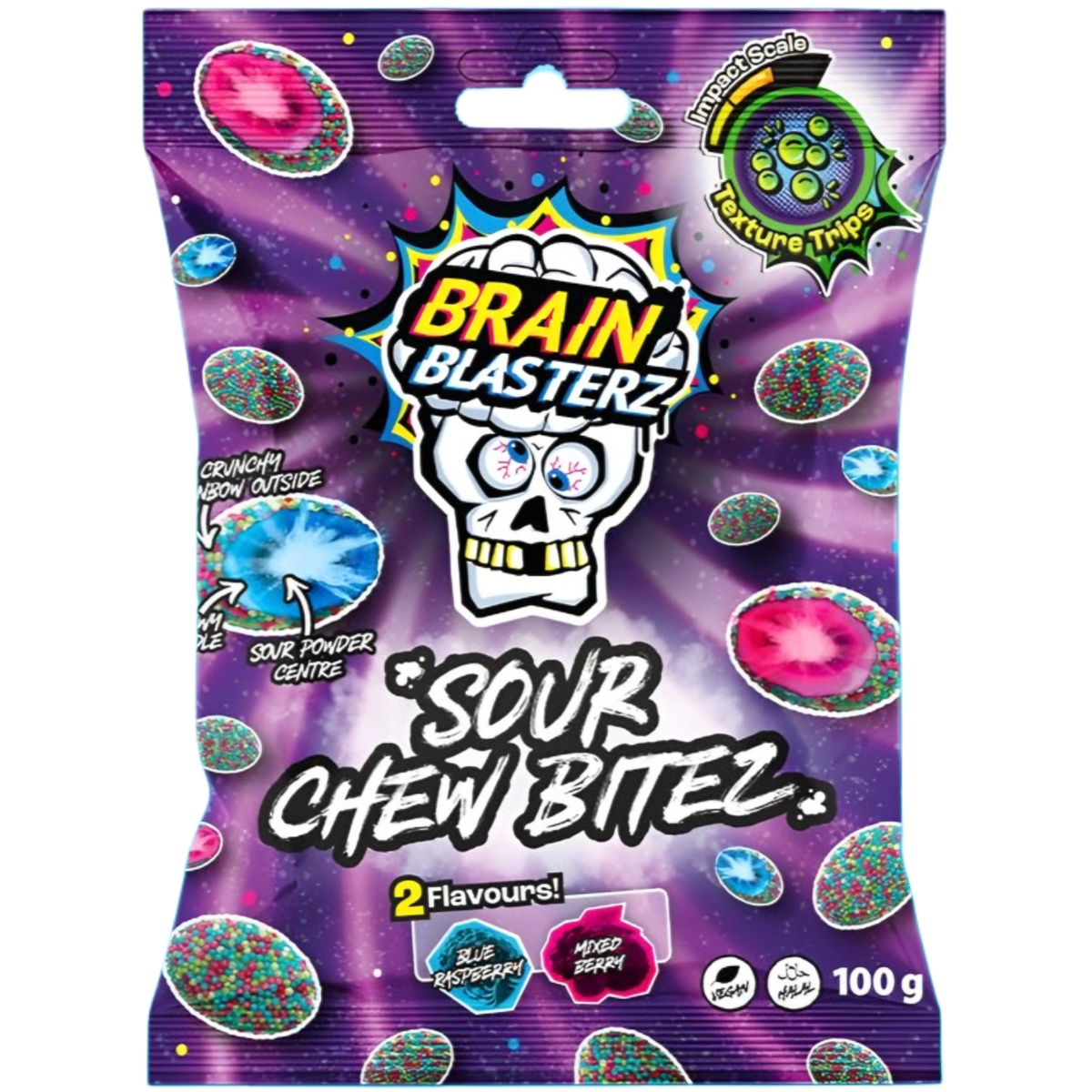 Żelki BRAIN BLASTERZ SOUR CHEW BITEZ (BLUE RASPBERRY & MIXED BERRY), 100g