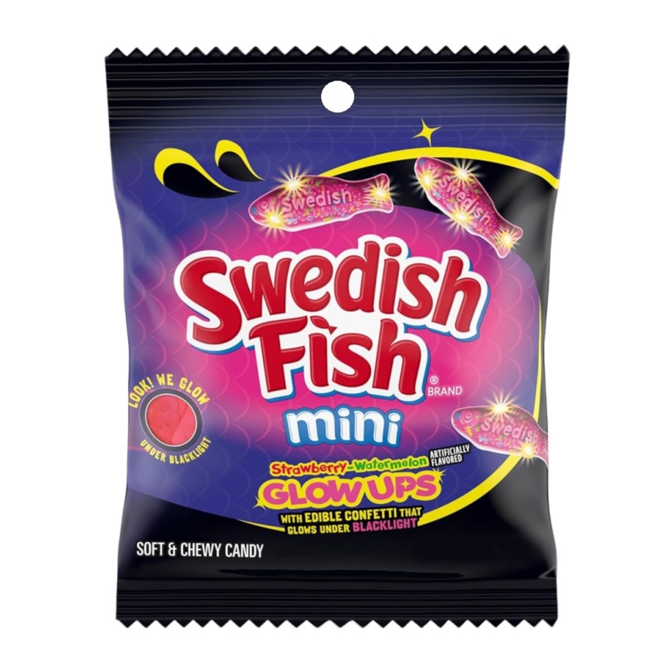 Zdjęcie Żelki SWEDISH FISH MINI GLOW UPS (STRAWBERRY WATERMELON), 87g