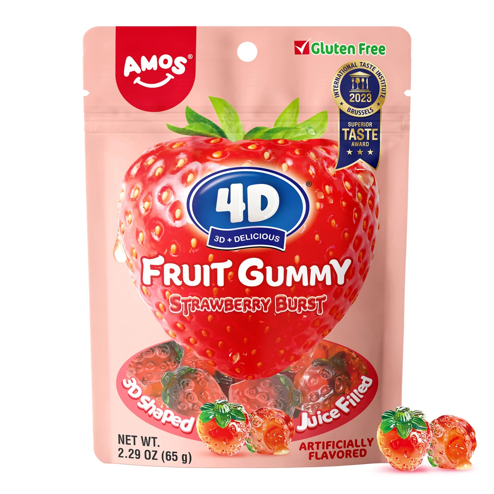 Gummies AMOS 4D FRUIT GUMMY (STRAWBERRY BURST), 65g photo