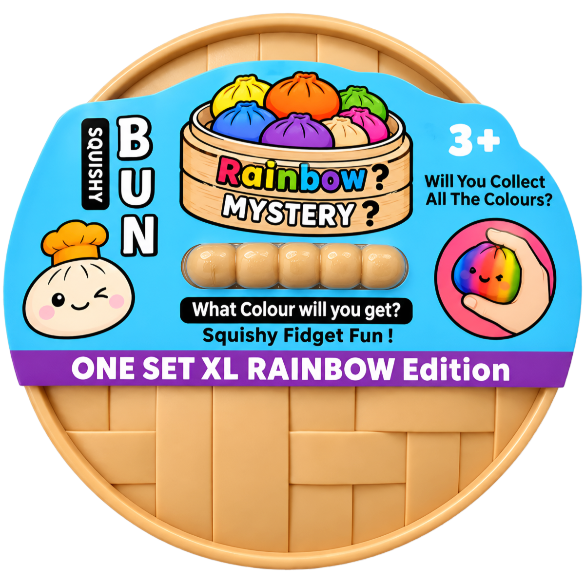 Rotaļlieta SQUISHY BUN (RAINBOW MYSTERY DUMPLING), XL
