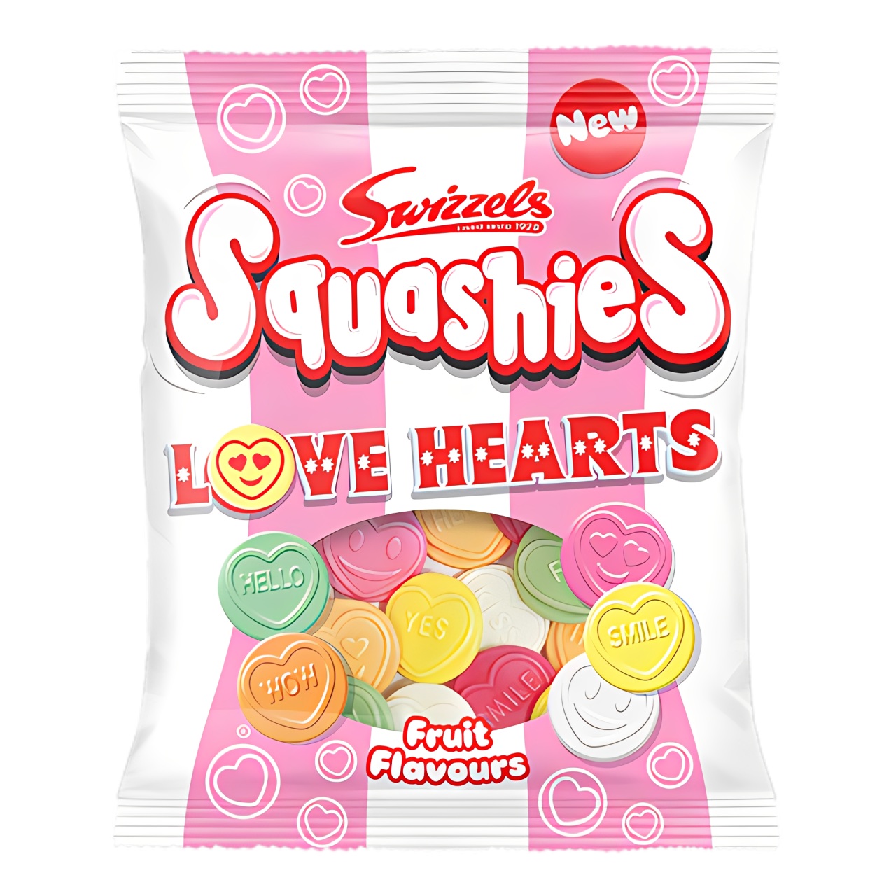 Kramtomi saldainiai SQUASHIES LOVE HEARTS (MIXED FRUIT), 120g