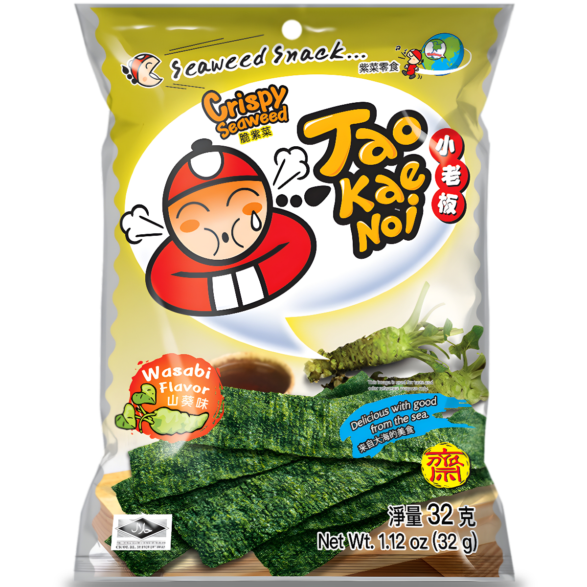 Jūrų dumblių užkandis TAO KAE NOI CRISPY (WASABI), 32g