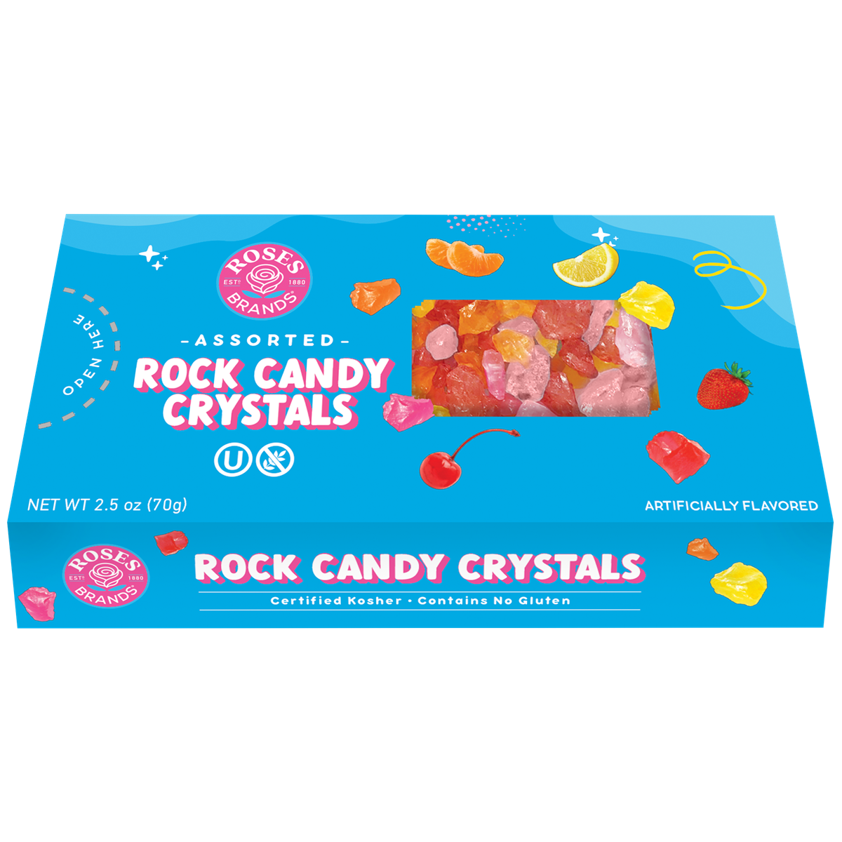 Ledinukai ROSES BRANDS ROCK CANDY CRYSTALS ASSORTED, 70g