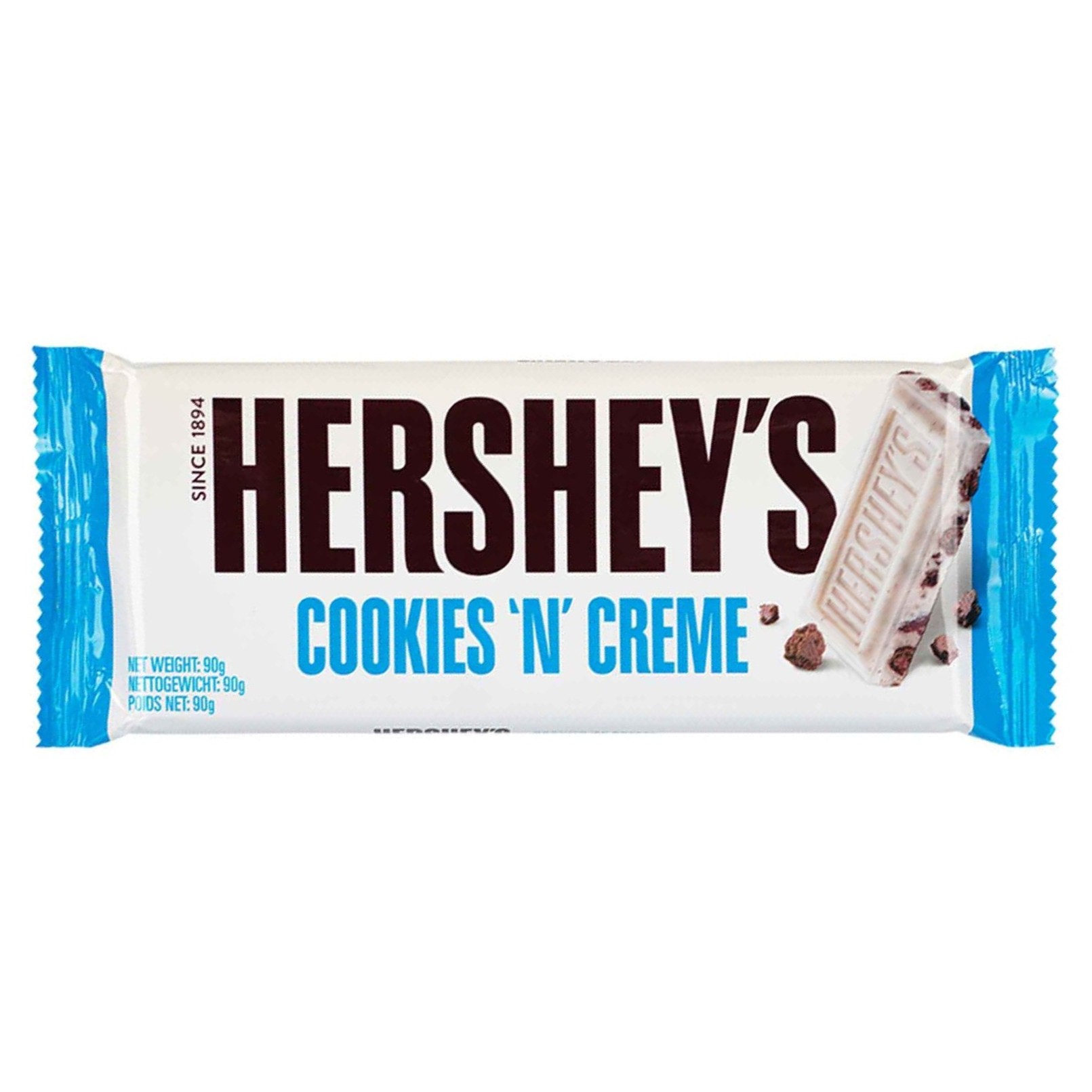 Valkoisen suklaan makuinen patukka HERSHEY'S GMO FREE COOKIES 'N CREME, 90g