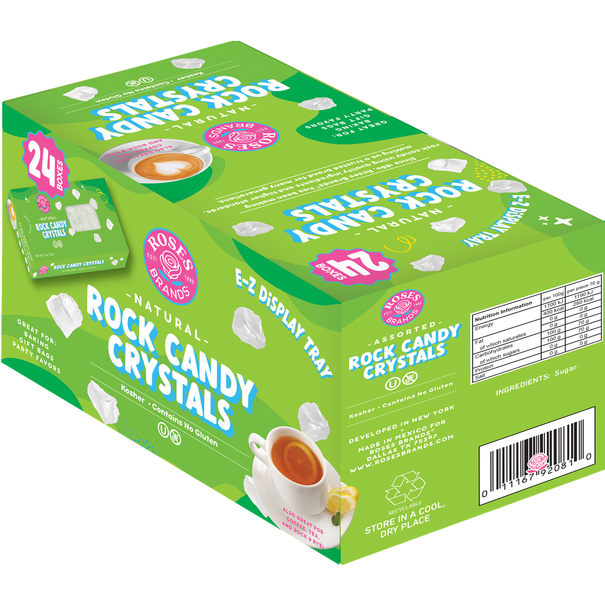 Ledinukai ROSES BRANDS ROCK CANDY CRYSTALS NATURAL, 70g