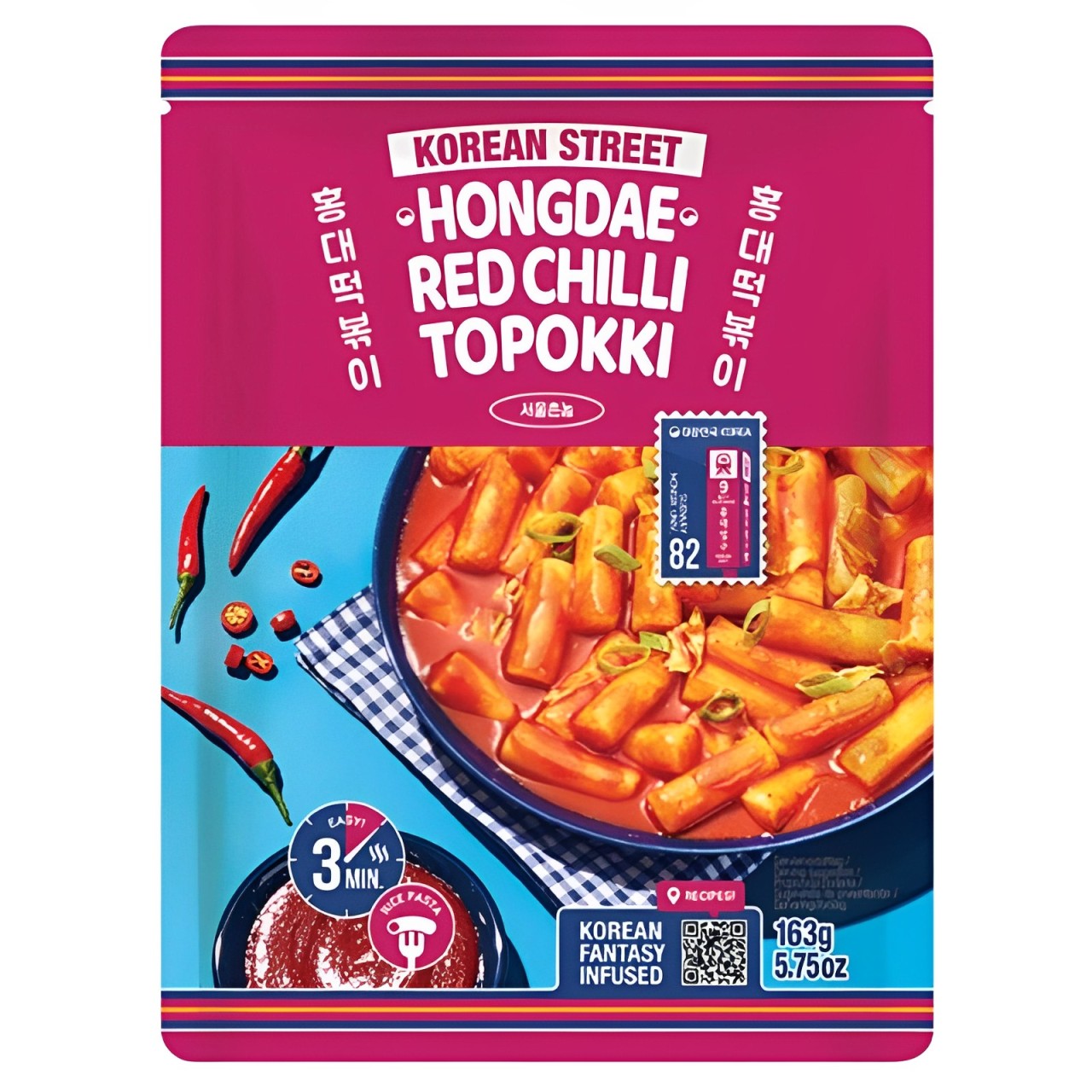 Koreański makaron KOREAN STREET HONGDAE RED CHILLI TOPOKKI, 163g