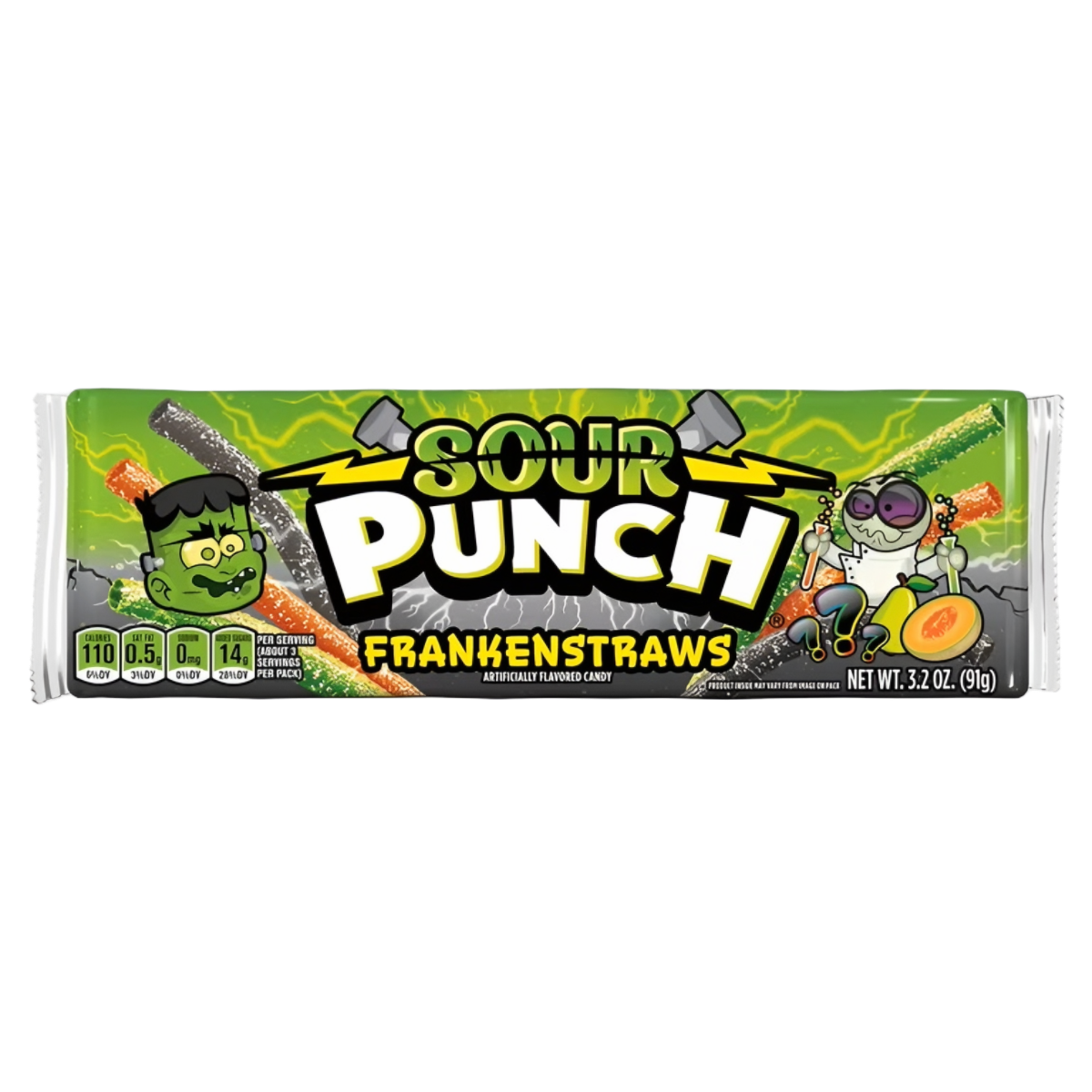 Kramtomi saldainiai SOUR PUNCH FRANKEN STRAWS, 91g