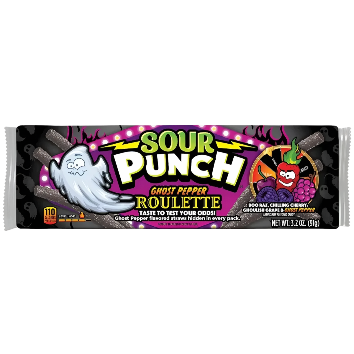Košļājamās konfektes SOUR PUNCH GHOST PEPPER ROULETTE, 91g
