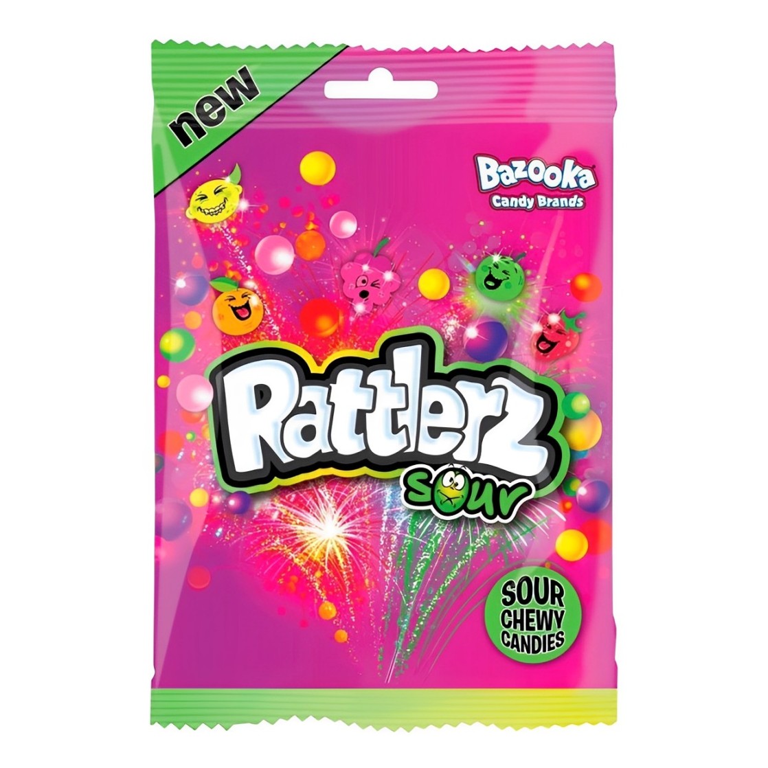Košļājamās konfektes BAZOOKA RATTLERZ (SOUR), 120g foto