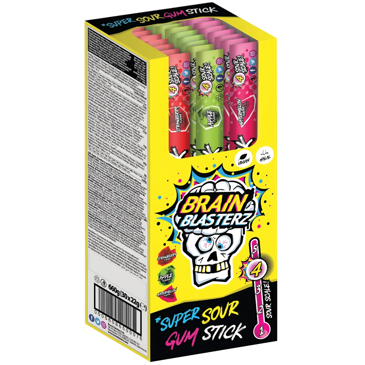 Kramtomoji guma BRAIN BLASTERZ SOUR GUM STICKS, 22g