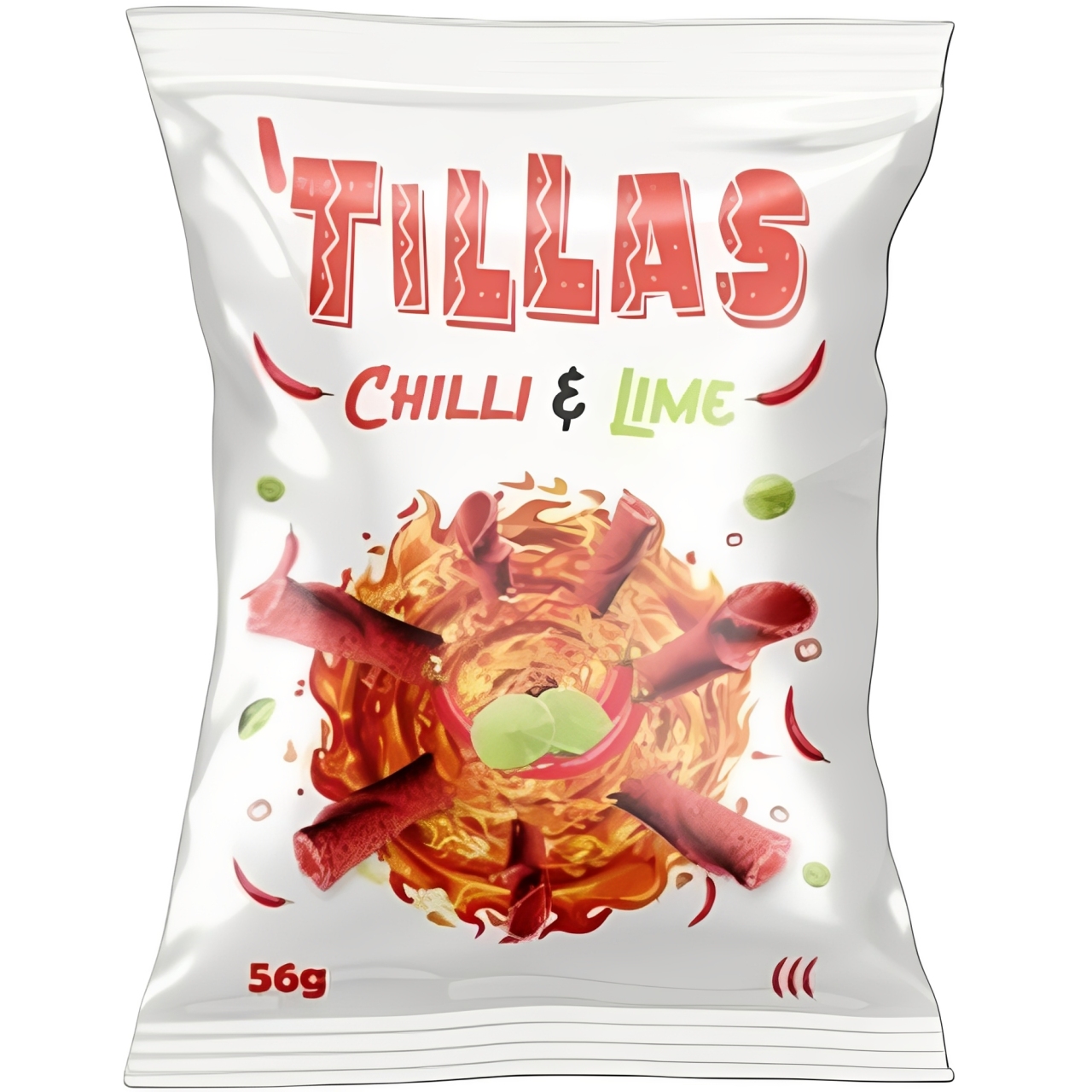 Kukurūzas čipsi TILLAS (CHILLI & LIME), 56g