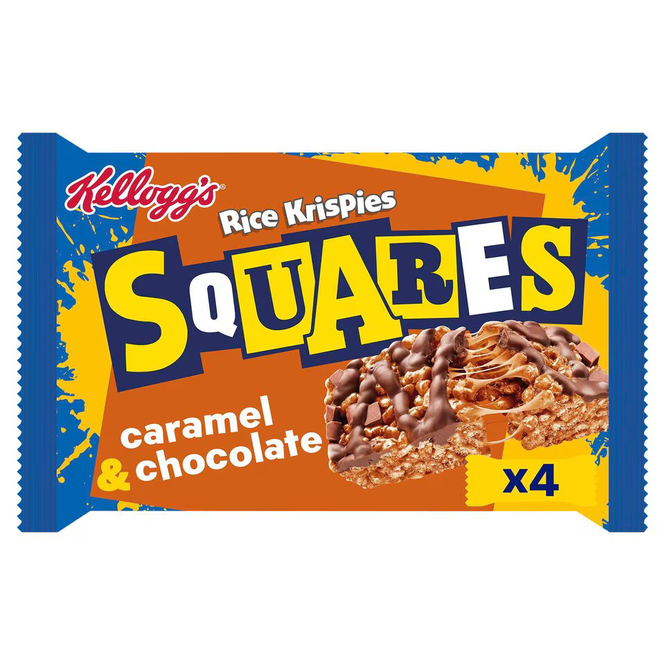 Ryžių batonėliai KELLOGG'S SQUARES (CARAMEL AND CHOCOLATE), 144g