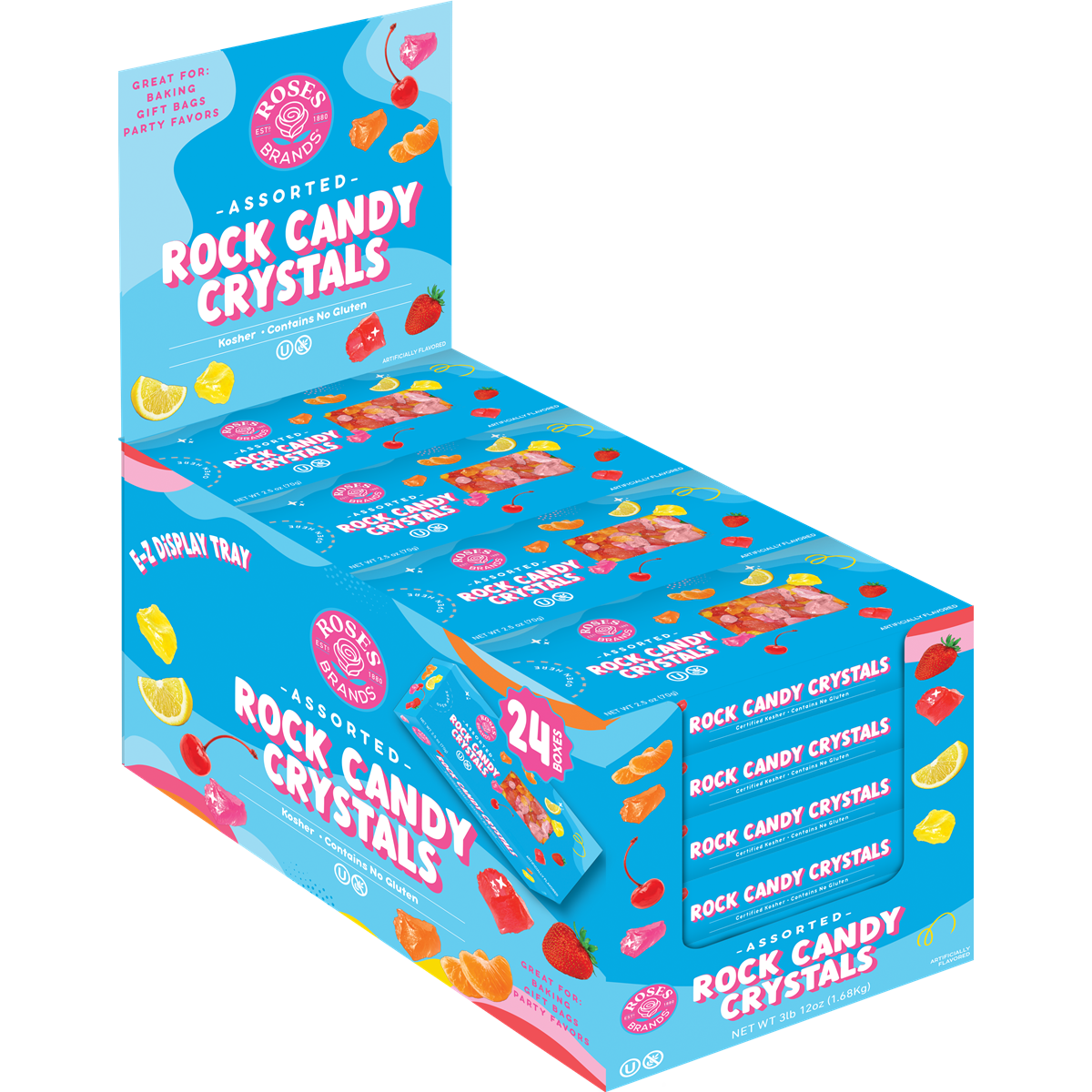 Ledinukai ROSES BRANDS ROCK CANDY CRYSTALS ASSORTED, 70g