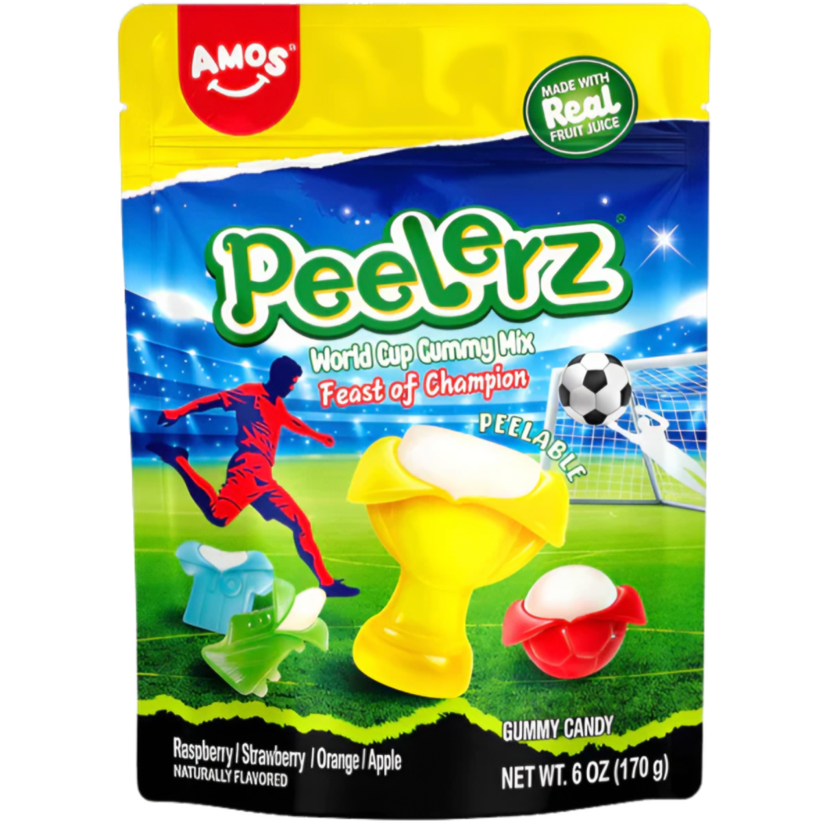 Gummies AMOS PEELERZ WORLD CUP (RASPBERRY, STRAWBERRY, ORANGE & APPLE), 170g