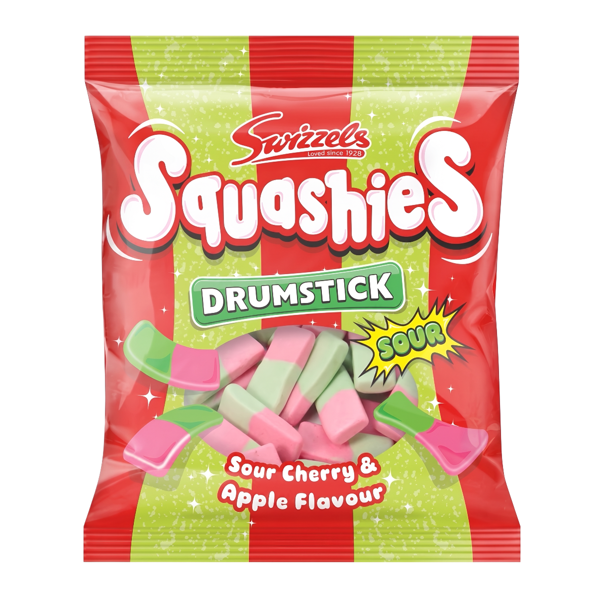 Kramtomi saldainiai SQUASHIES DRUMSTICK (SOUR CHERRY AND APPLE), 120g