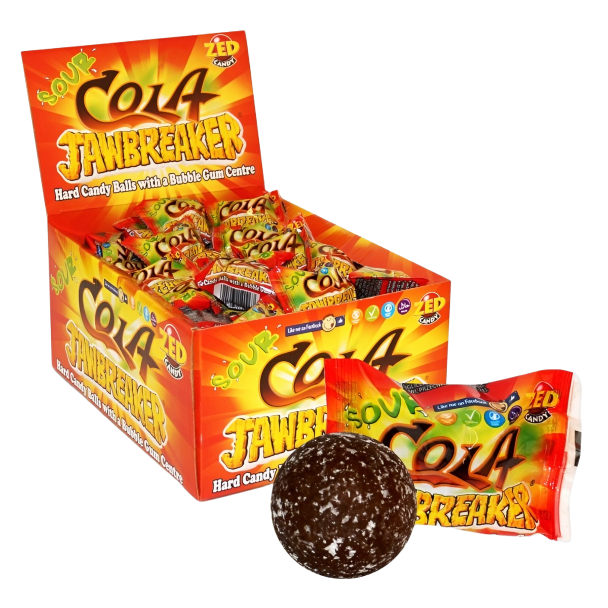 Konfekte ar košļājamo gumiju ZED CANDY JAWBREAKER (SOUR COLA), 13g