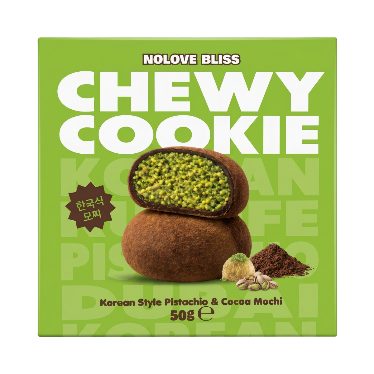 Ciasteczka NOLOVE BLISS DUBAI CHEWY COOKIE (PISTACHIO & COCOA MOCHI), 50g