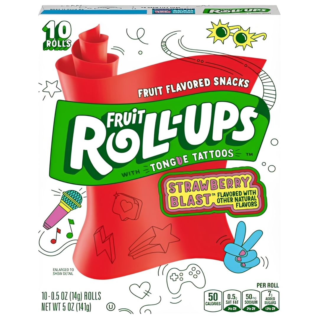 Košļājamās konfektes FRUIT ROLL-UPS (STRAWBERRY BLAST), 141g foto